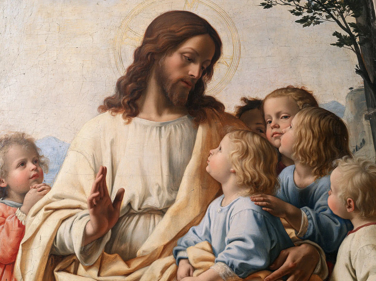 Jésus et les enfants — Le Visage blond dans le bras protecteur