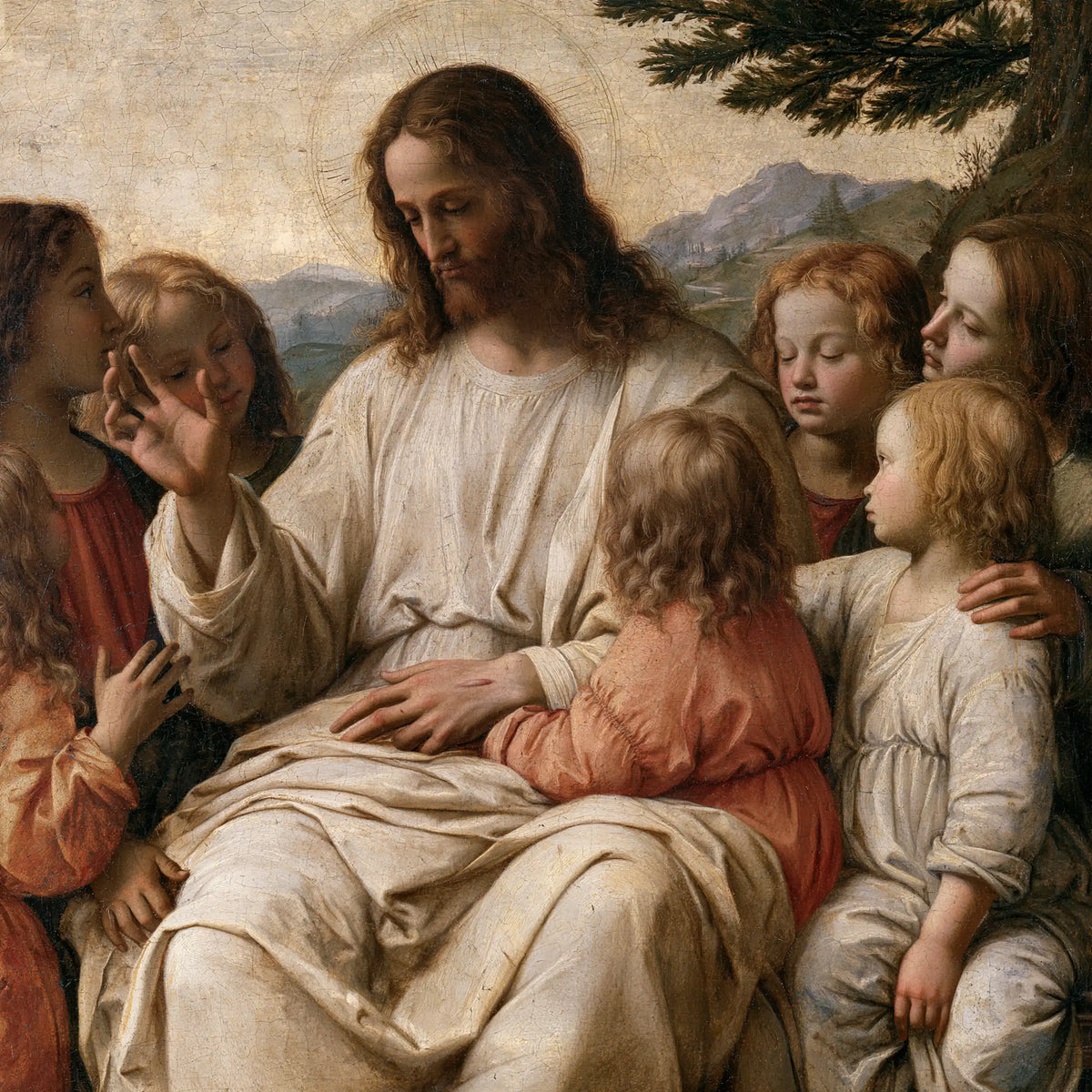 Jésus et les enfants — La Petite Robe corail contre le cœur