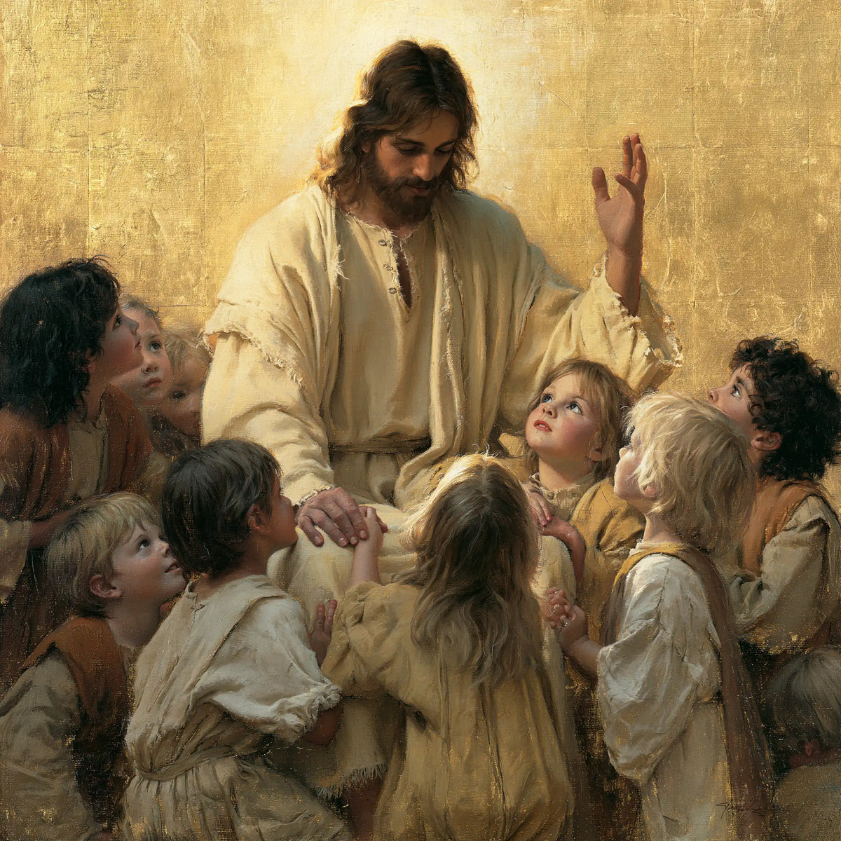 Jésus et les enfants — Le Regard au centre des cheveux clairs