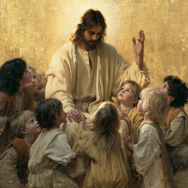 Jésus et les enfants — Le Regard au centre des cheveux clairs