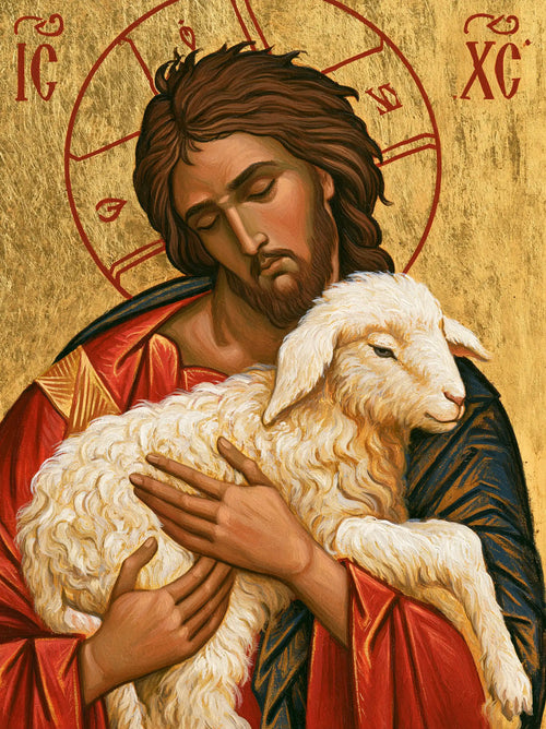 Jesus and the lamb in a contemporary Byzantine icon in Contemporary Byzantine style, portrait Christian artwork no. 11