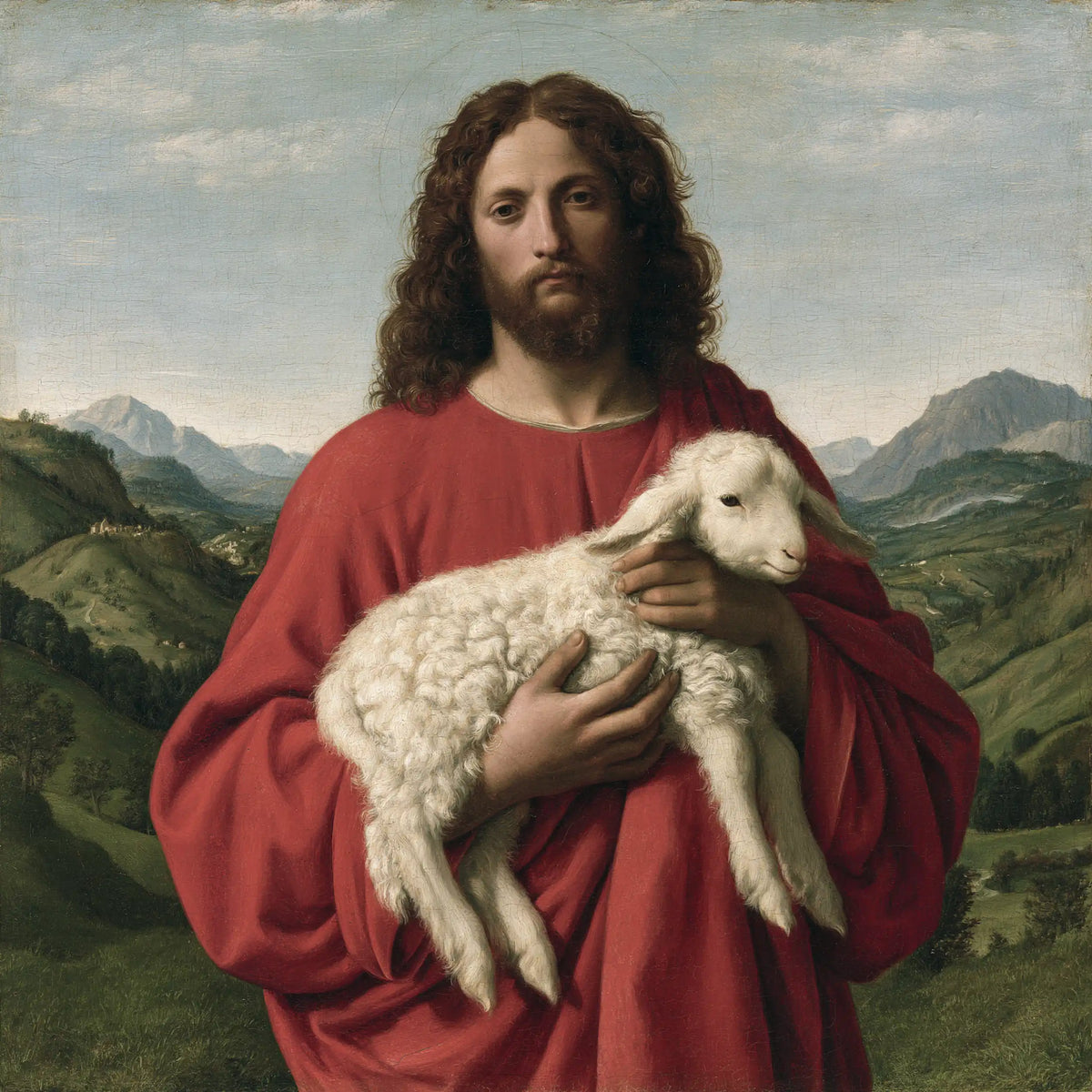 Jésus et l’Agneau — La Laine dans le grand drapé rouge