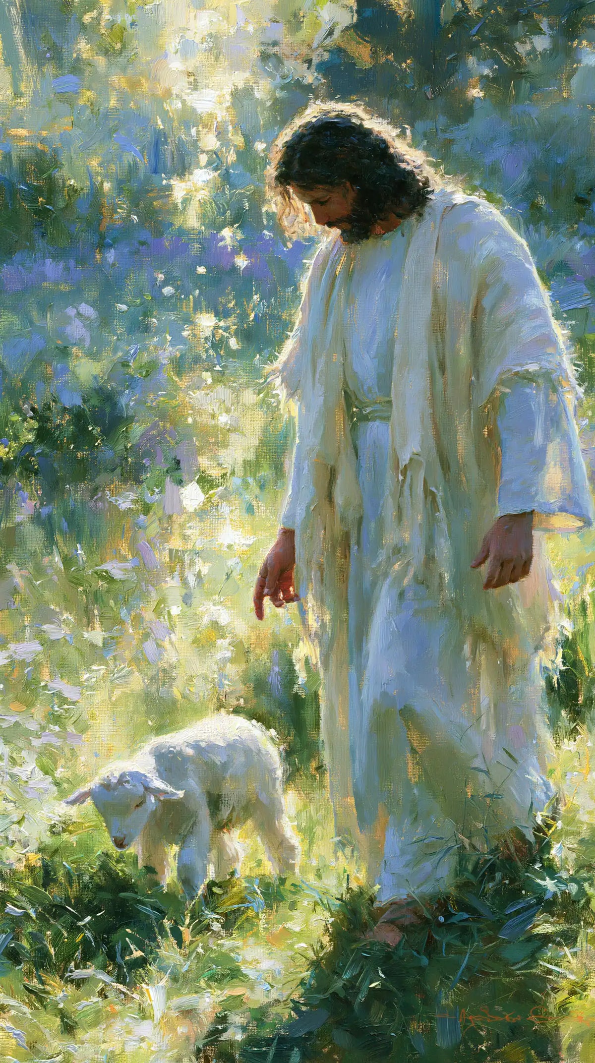 Jésus et l’Agneau — Le Pâturage sous la lumière oblique