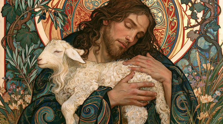 Jésus et l’Agneau — L’Étreinte aux spirales de paon