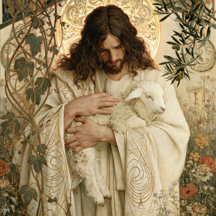 Jesus and the Lamb - Sacred Art Nouveau · Square n° 4