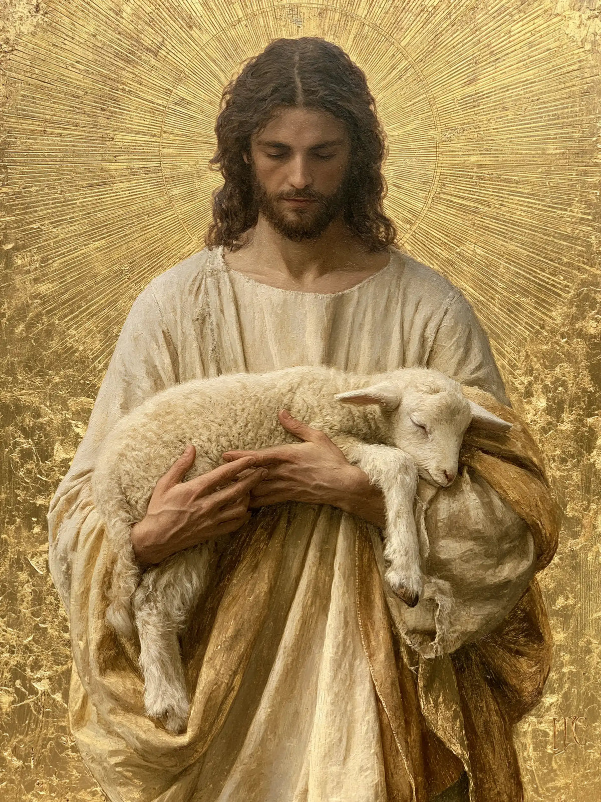 Jésus et l’Agneau — Le Berger aux rayons gravés