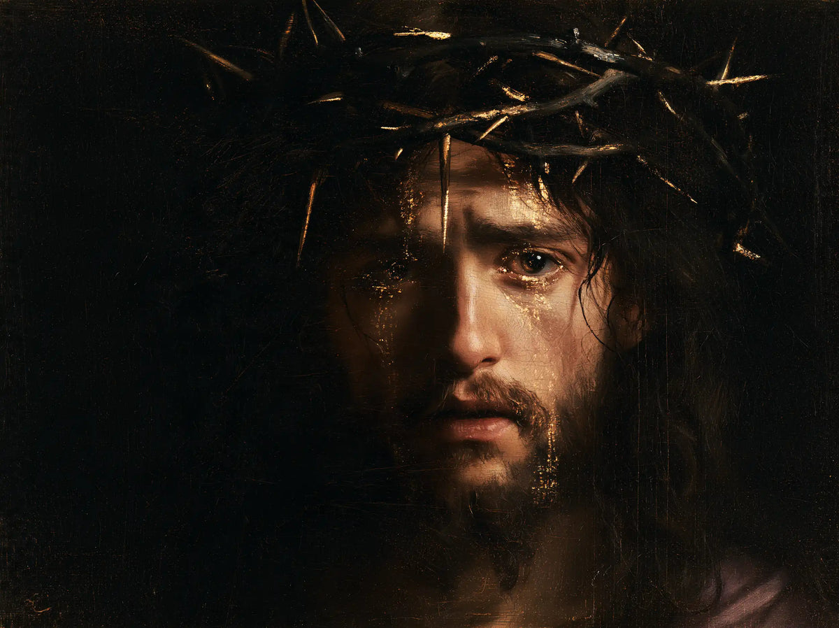 Jésus couronné d’épines — La Larme sous la pointe verticale