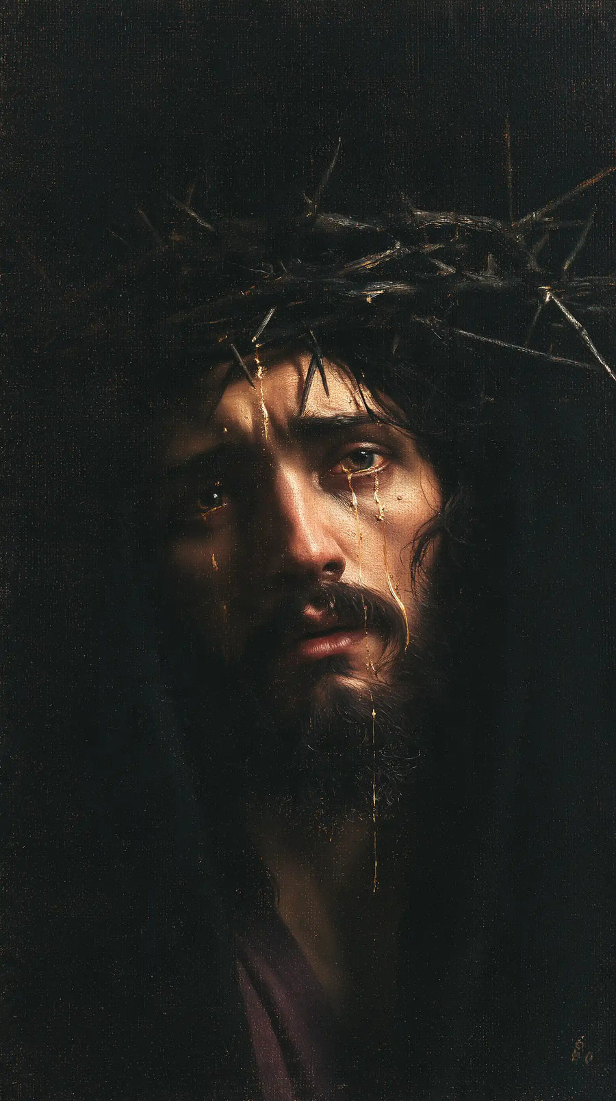 Jésus couronné d’épines — Le Visage perdu dans la hauteur noire