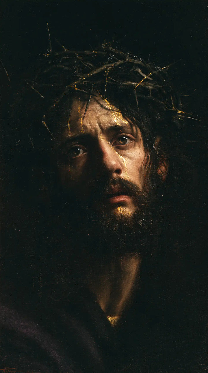 Jésus couronné d’épines — La Présence au fond du bleu noir