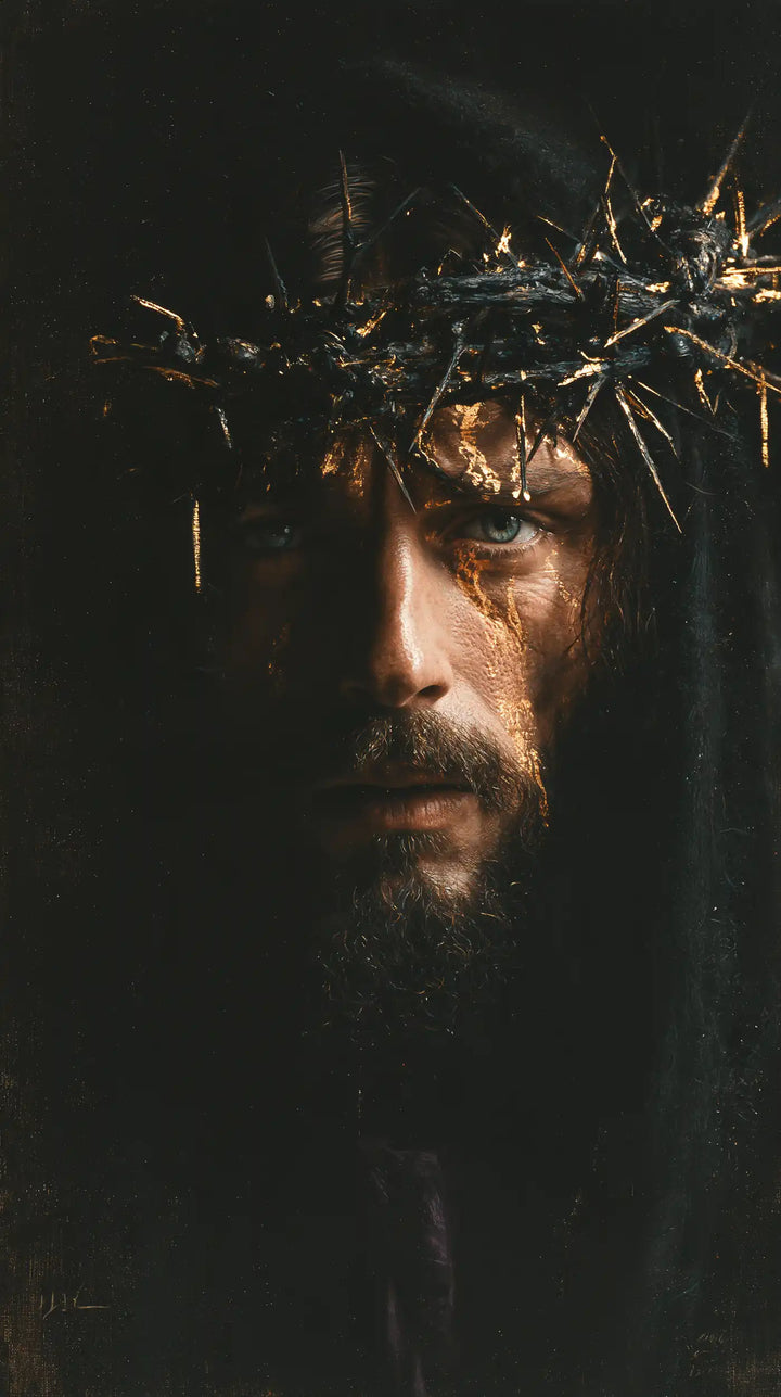 Jésus couronné d’épines — Le Regard bleu sous les pointes claires