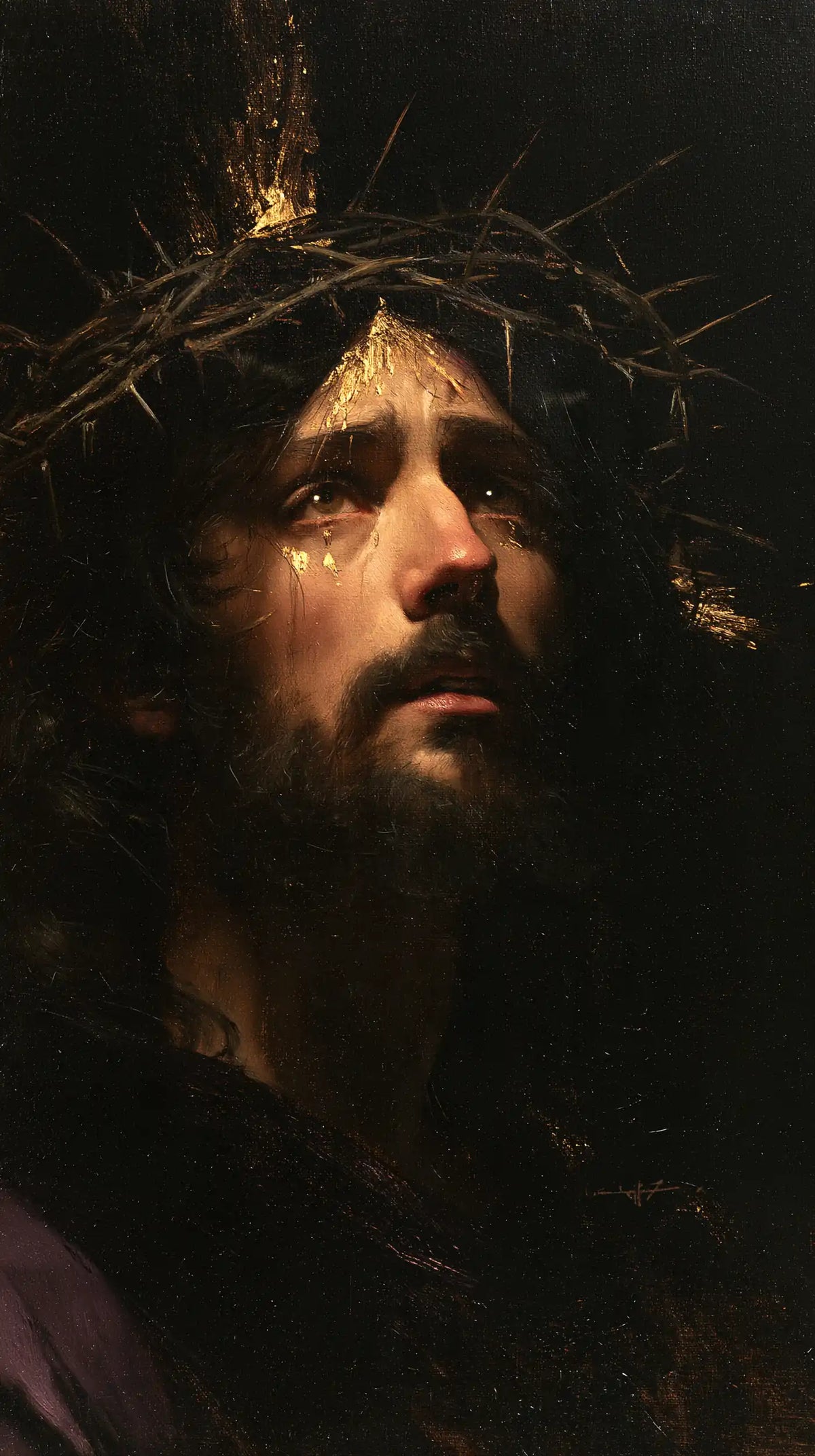 Jésus couronné d’épines — La Supplication dans l’ambre sombre