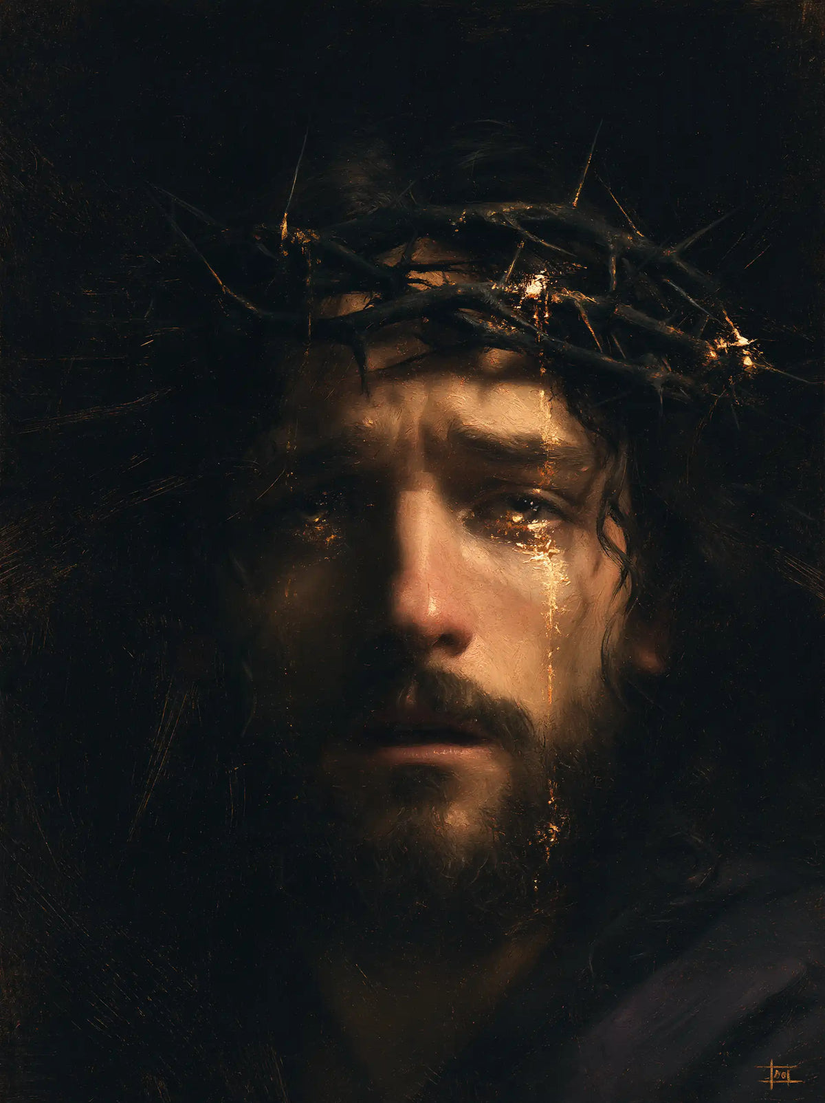 Jésus couronné d’épines — La Larme suspendue au noir