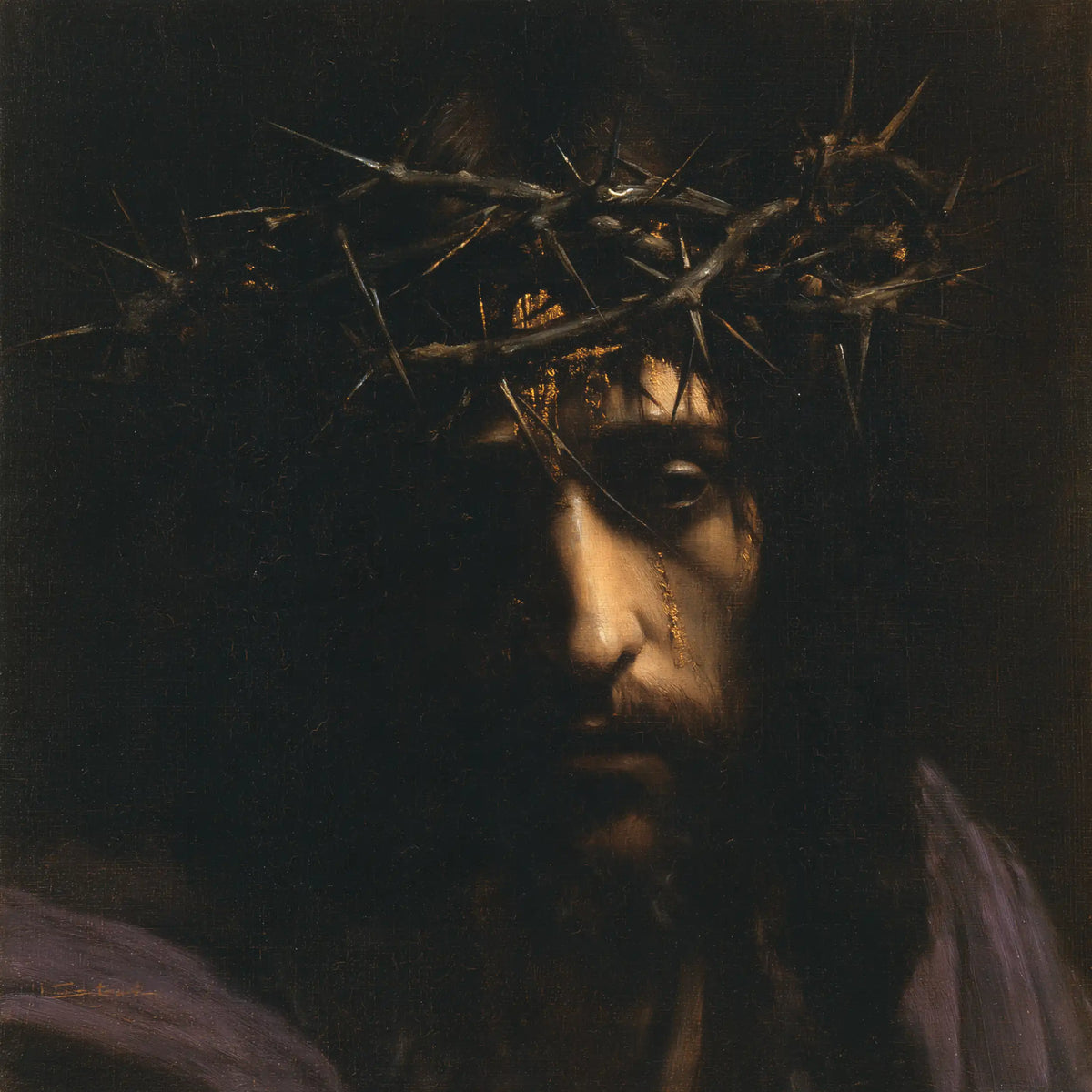 Jésus couronné d’épines — Le Visage incliné vers l’ombre
