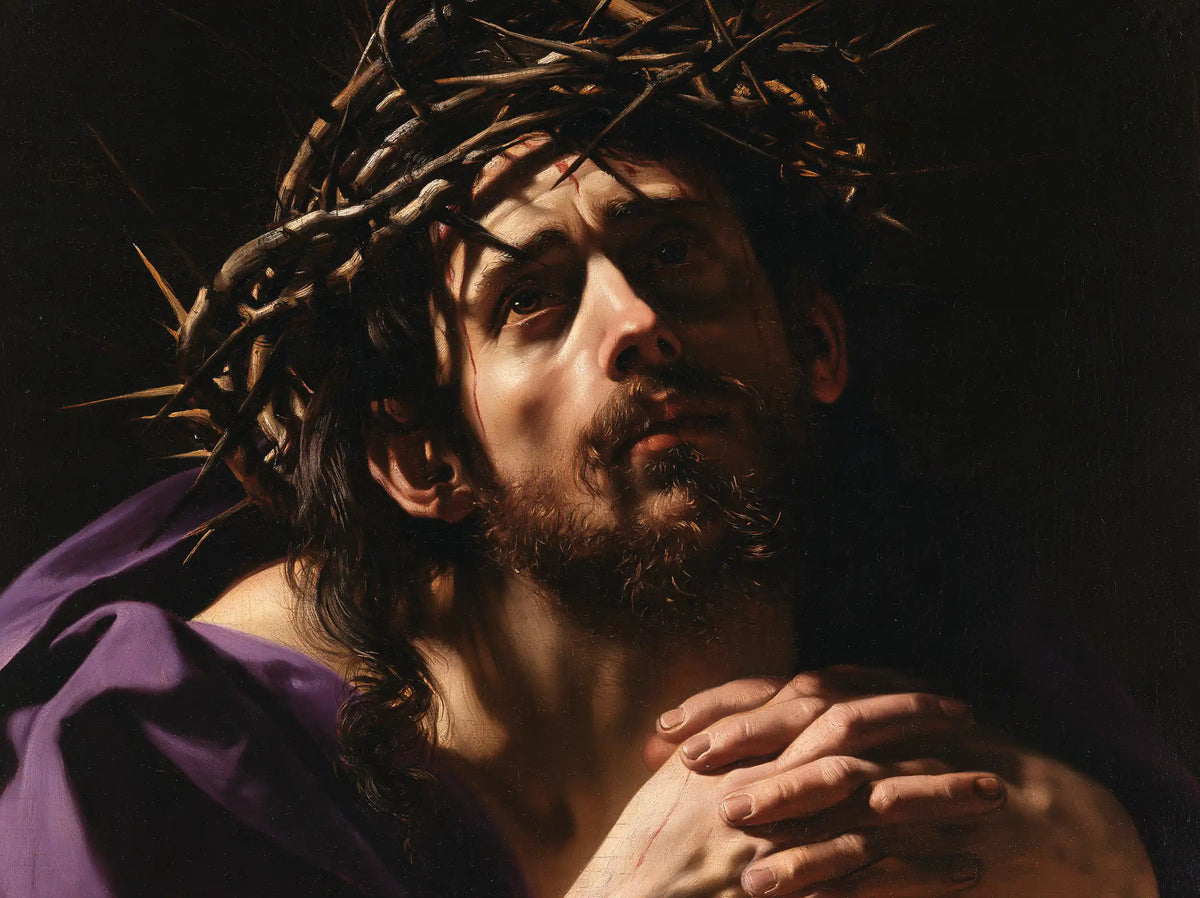 Jésus couronné d’épines — Les Mains unies sous le menton