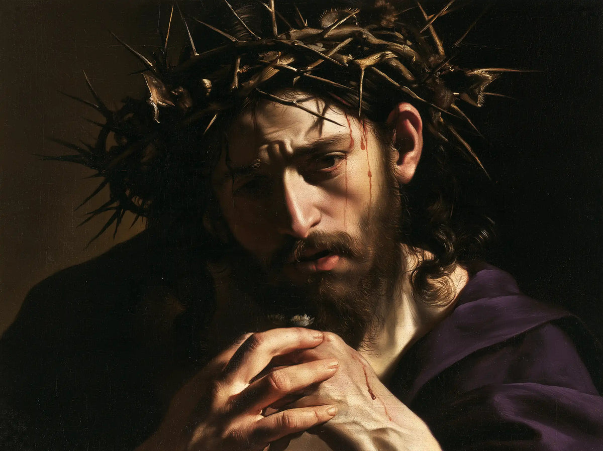 Jésus couronné d’épines — Le Recueillement aux doigts serrés