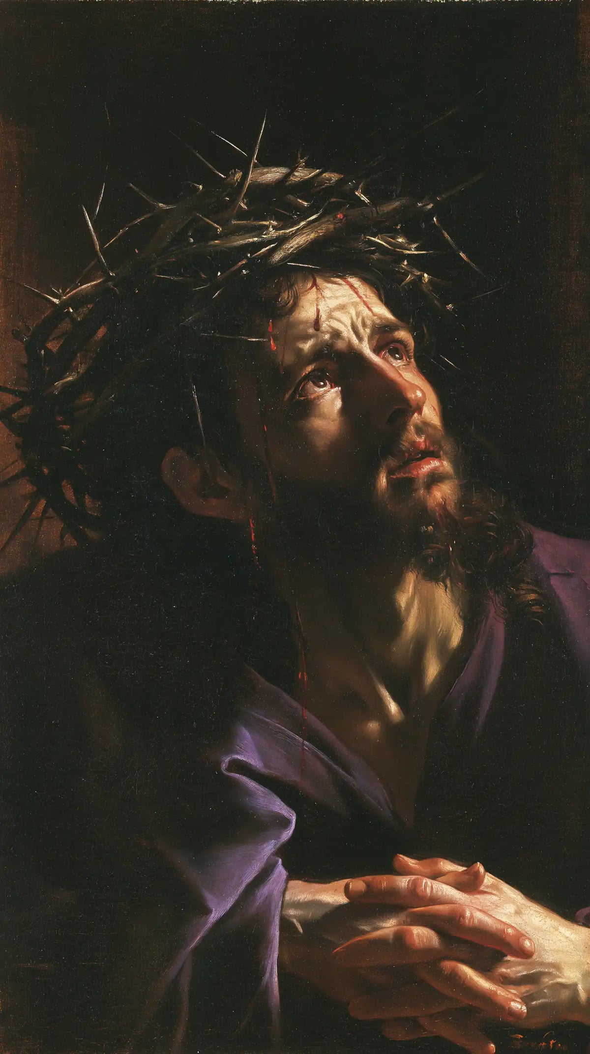 Jésus couronné d’épines — Le Regard tourné vers la lueur latérale