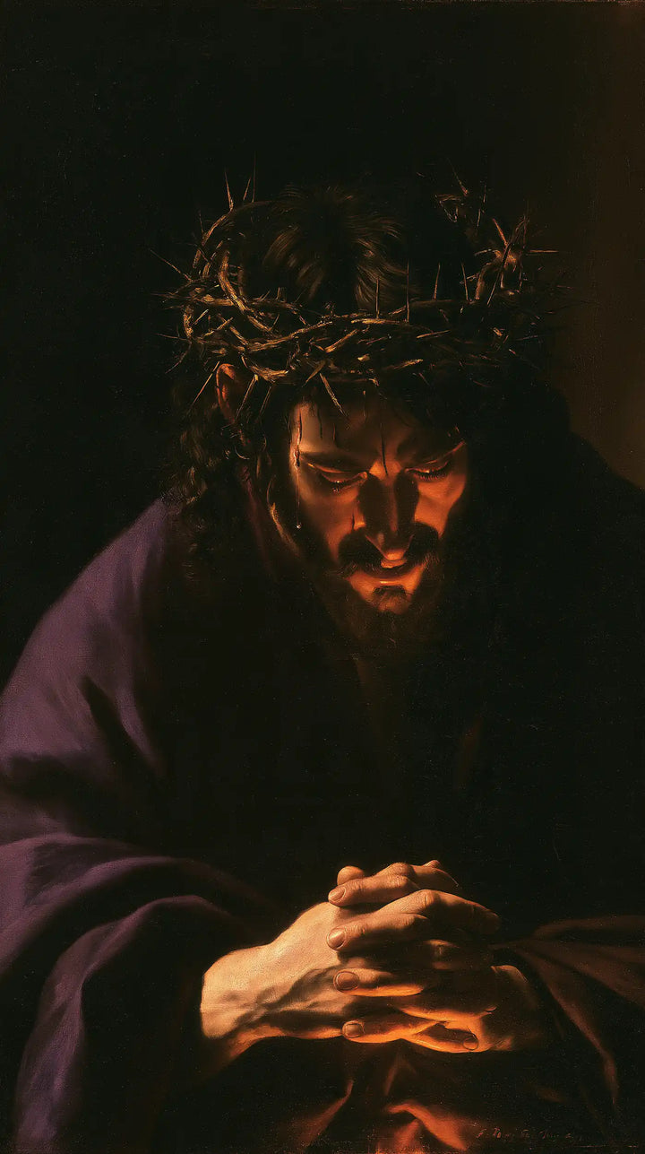 Jésus couronné d’épines — L’Or bas sur la prière penchée