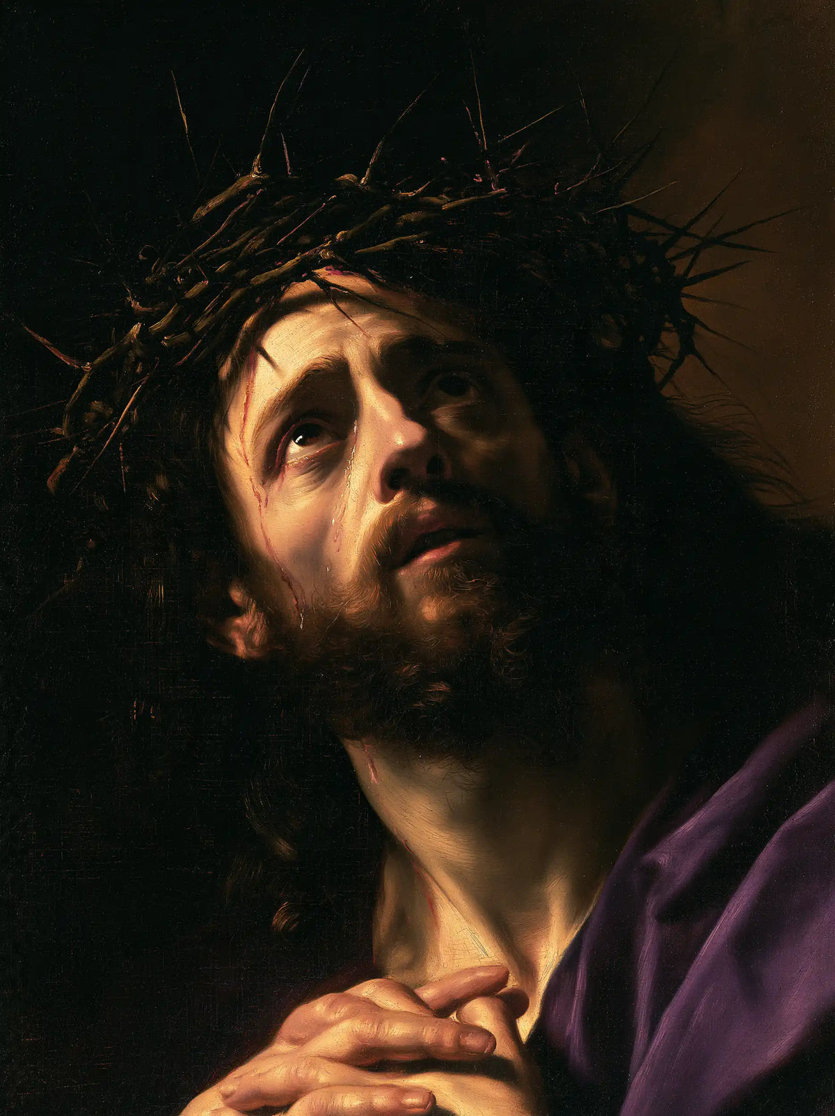 Jésus couronné d’épines — L’Appel aux mains serrées contre soi