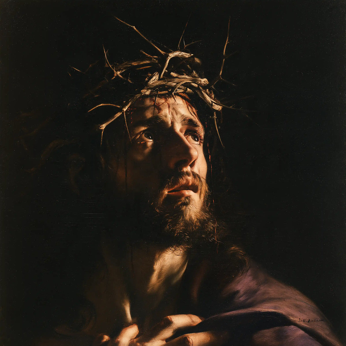 Jésus couronné d’épines — Le Souffle au-dessus du manteau sombre