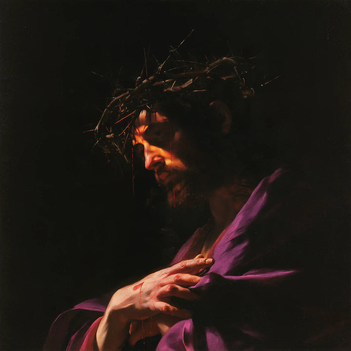 Jésus couronné d’épines — La Pourpre tenue contre le cœur