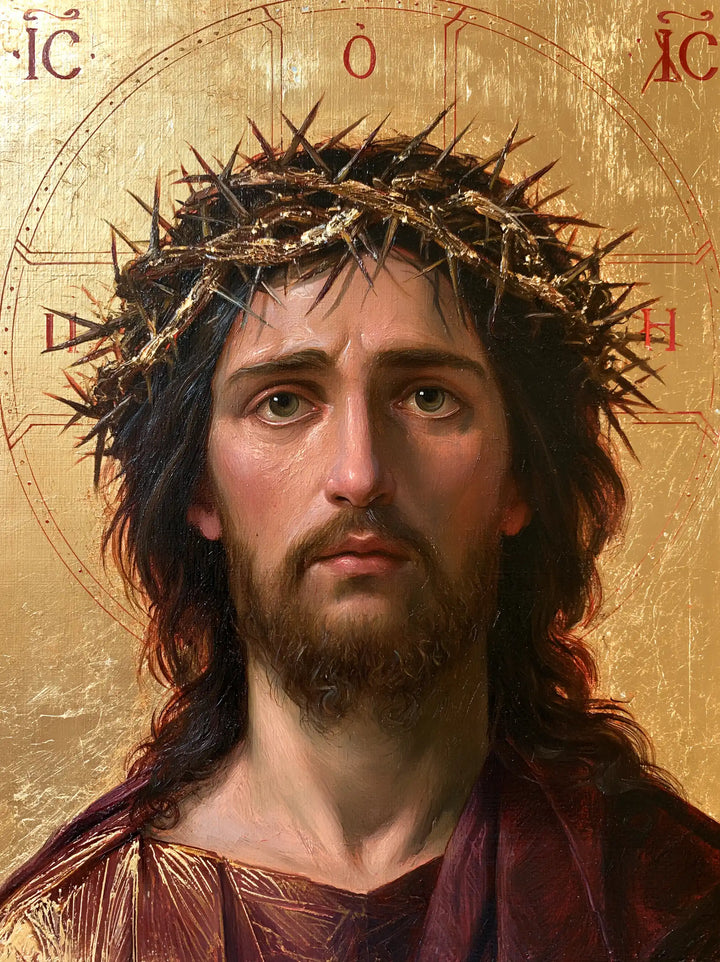Jésus couronné d’épines — Le Regard levé dans l’or usé