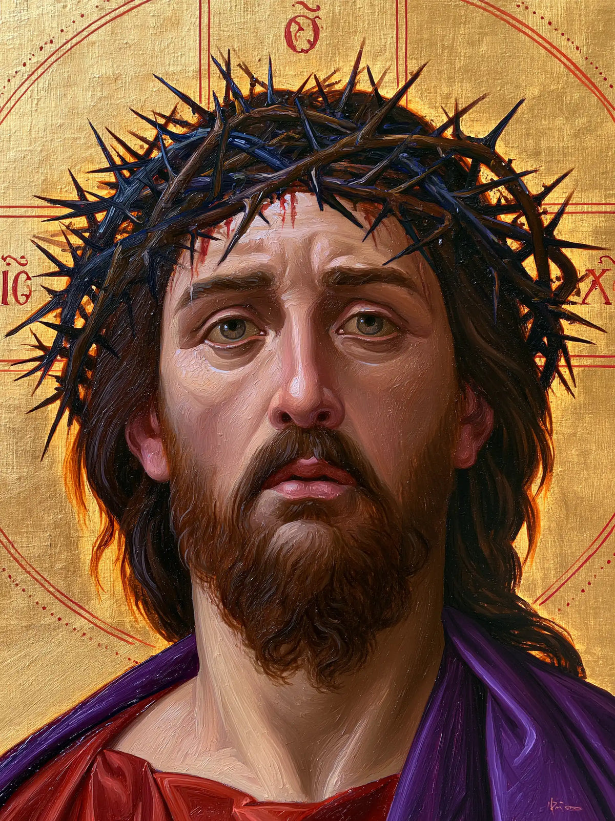 Jésus couronné d’épines — La Couronne bleue et la robe pourpre