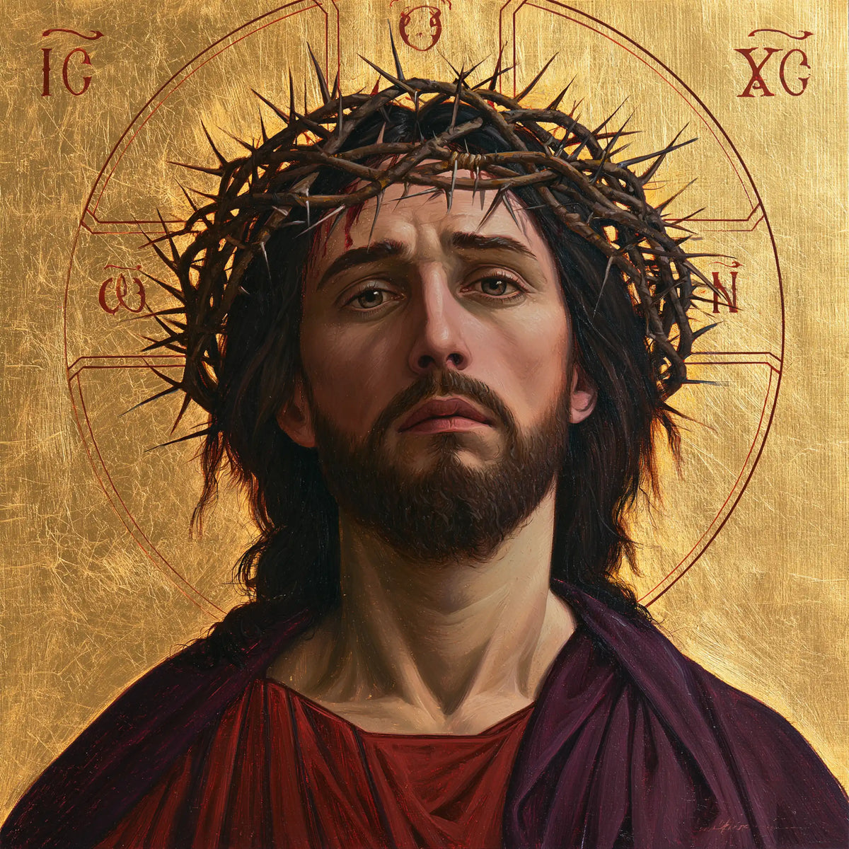 Jésus couronné d’épines — La Majesté grave dans le cercle d’or