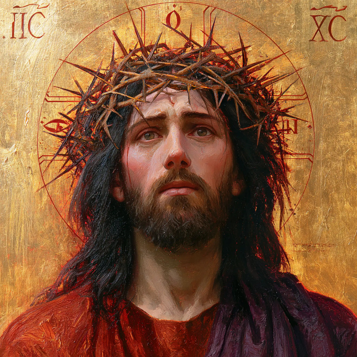 Jésus couronné d’épines — Le Regard sous le nimbe rougeoyant