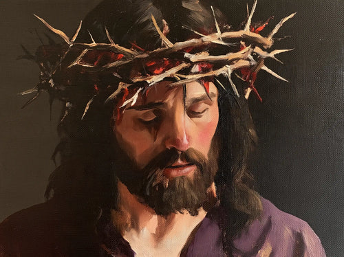 Jesus crowned with thorns in a minimalist composition in Contemporary Minimalism style, landscape Christian artwork no. 1