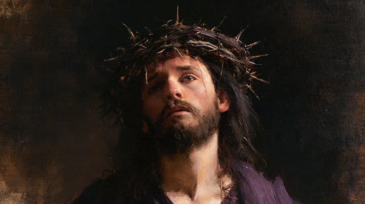 Jésus couronné d’épines — Le Visage levé dans le gris profond