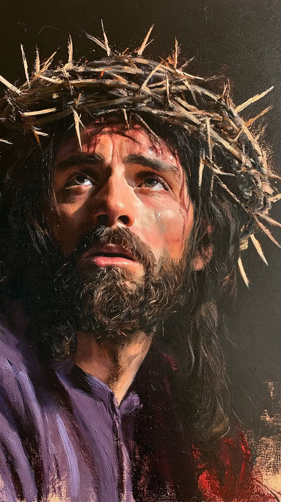 Jésus couronné d’épines — Le Regard clair au bord du rouge