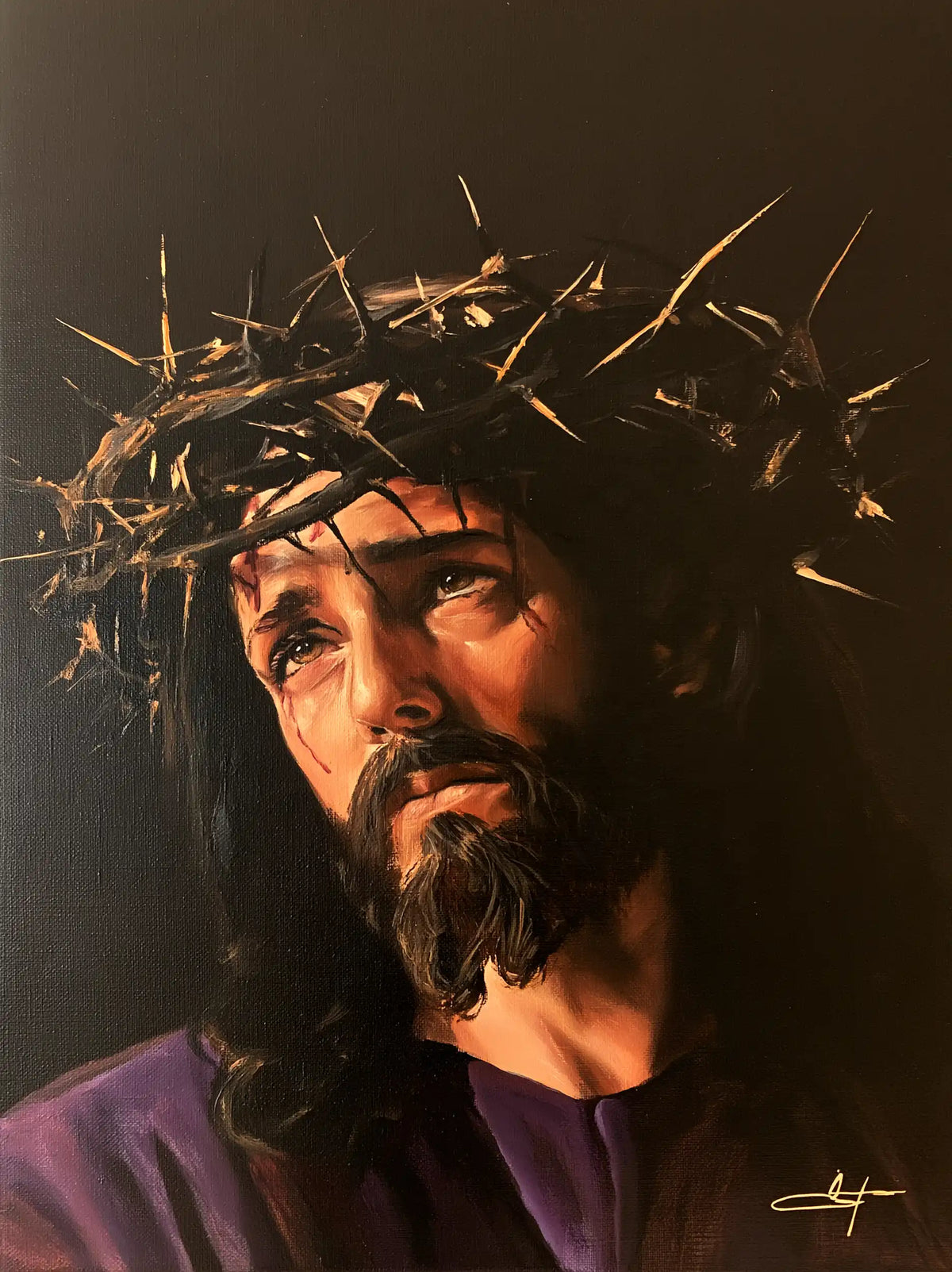 Jésus couronné d’épines — Le Regard oblique dans l’espace brun