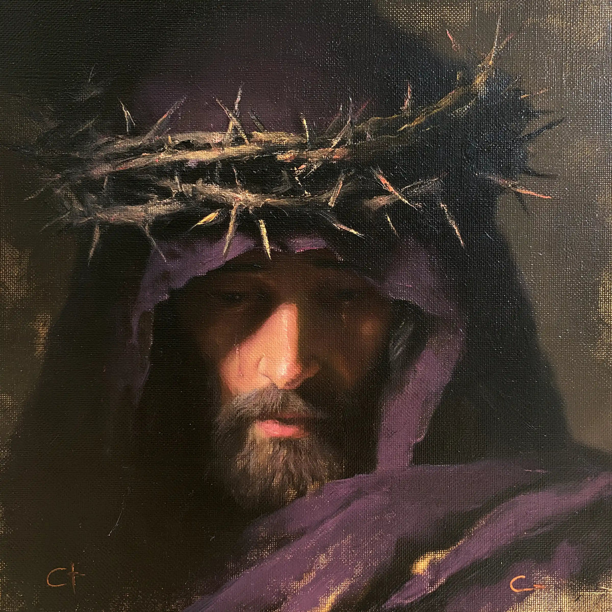 Jésus couronné d’épines — L’Ombre sous le bord du capuchon