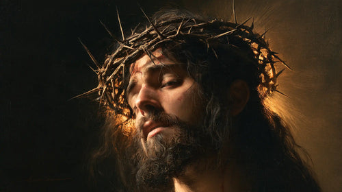 Jesus crowned with thorns as divine light in suffering in Jesus as Divine Light in Suffering style, landscape Christian artwork no. 3