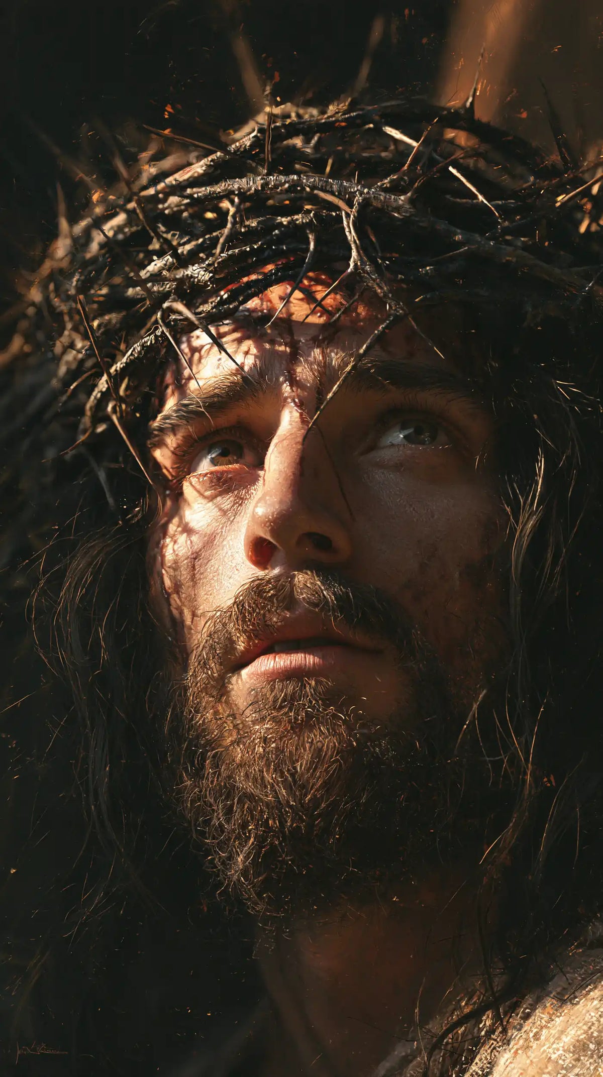 Jésus couronné d’épines — Les Yeux levés sous le bois noir