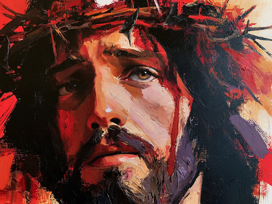 Jésus couronné d’épines — Le Visage dans le rouge éclaté