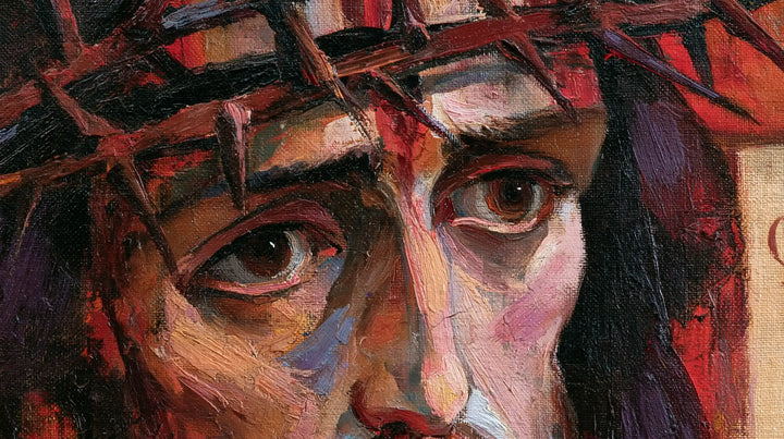 Jésus couronné d’épines — Les Yeux au milieu des fragments mauves