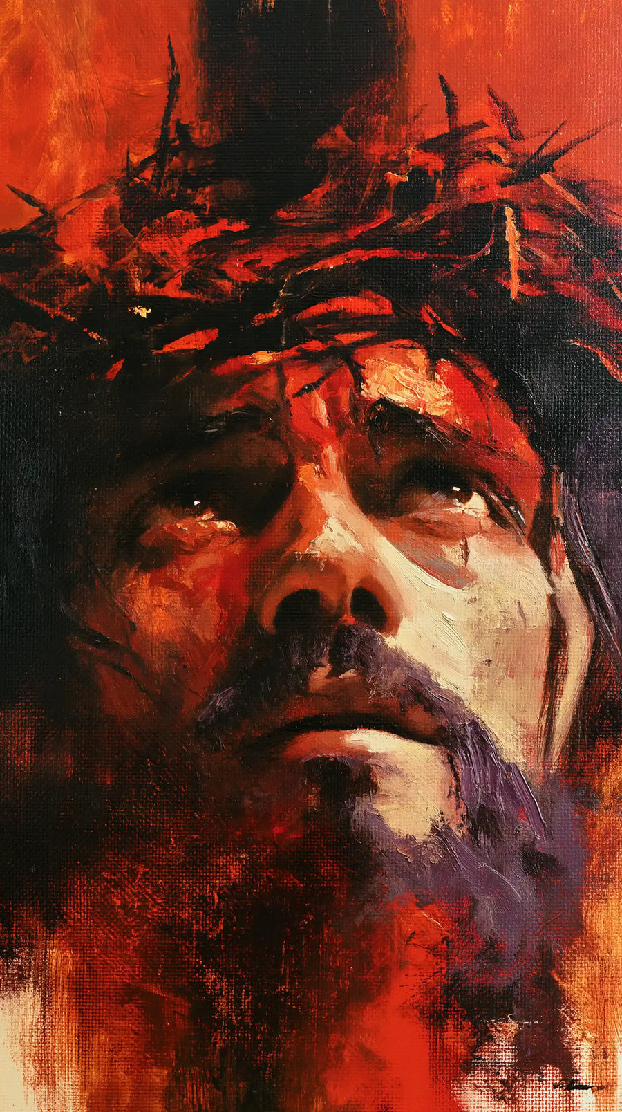 Jésus couronné d’épines — La Supplication au fond rouge vif