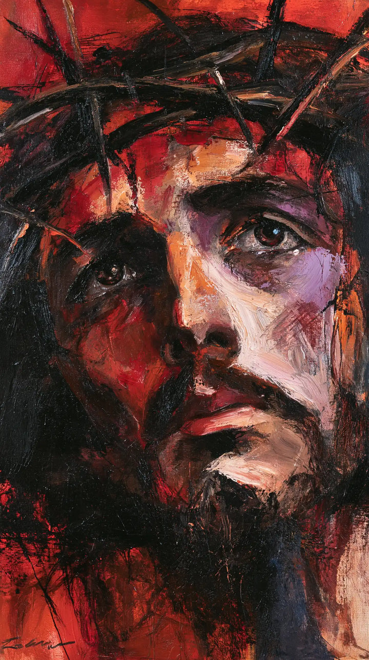 Jésus couronné d’épines — Le Visage entre les lames mauves