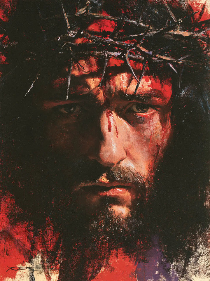 Jésus couronné d’épines — Le Front rouge dans la nuit peinte