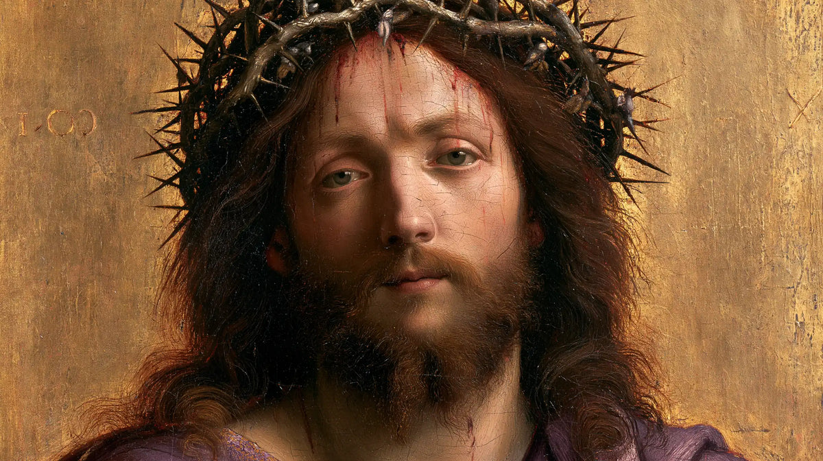Jésus couronné d’épines — La Douceur frontale sur l’or ancien