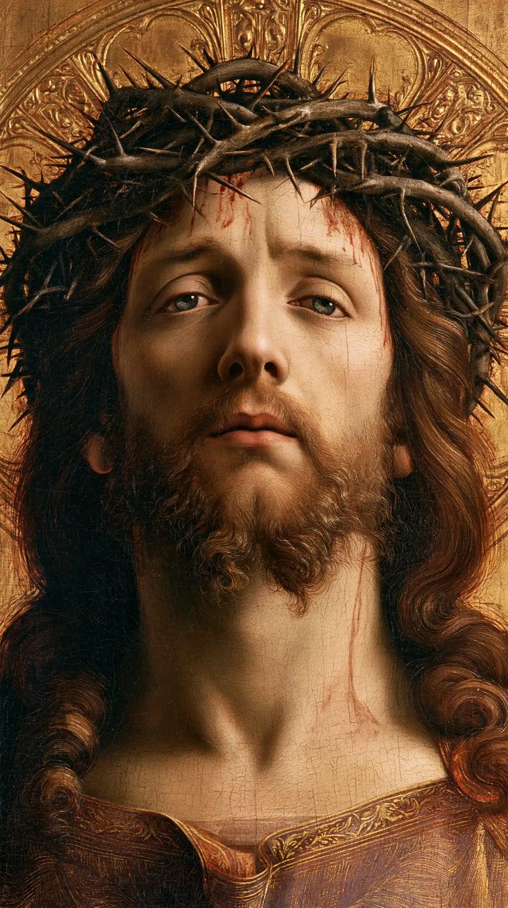Jésus couronné d’épines — Le Cou clair sous le cercle sculpté
