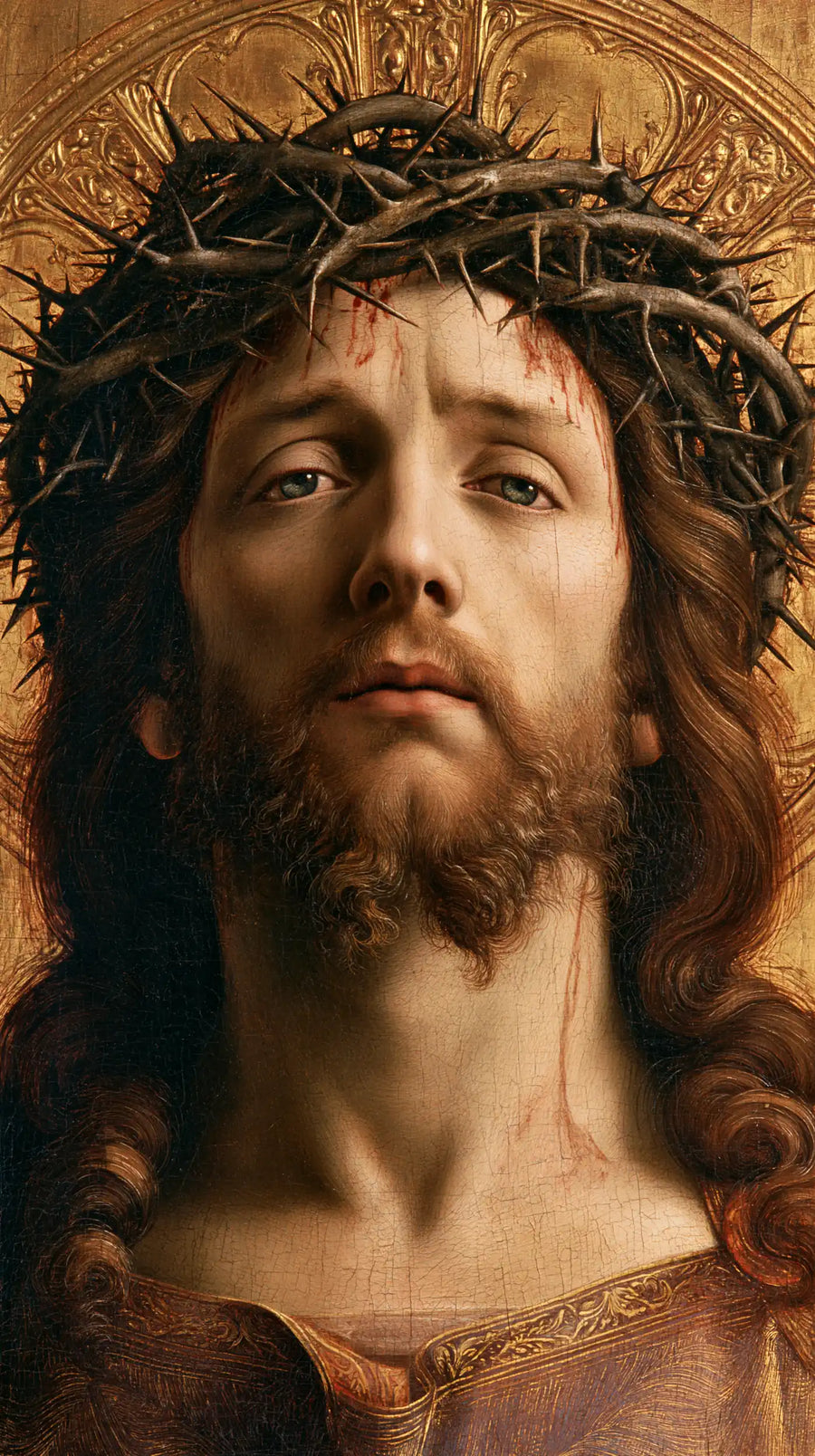 Jésus couronné d’épines — Le Cou clair sous le cercle sculpté