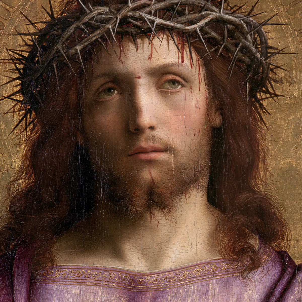 Jésus couronné d’épines — Les Larmes devant l’encolure brodée