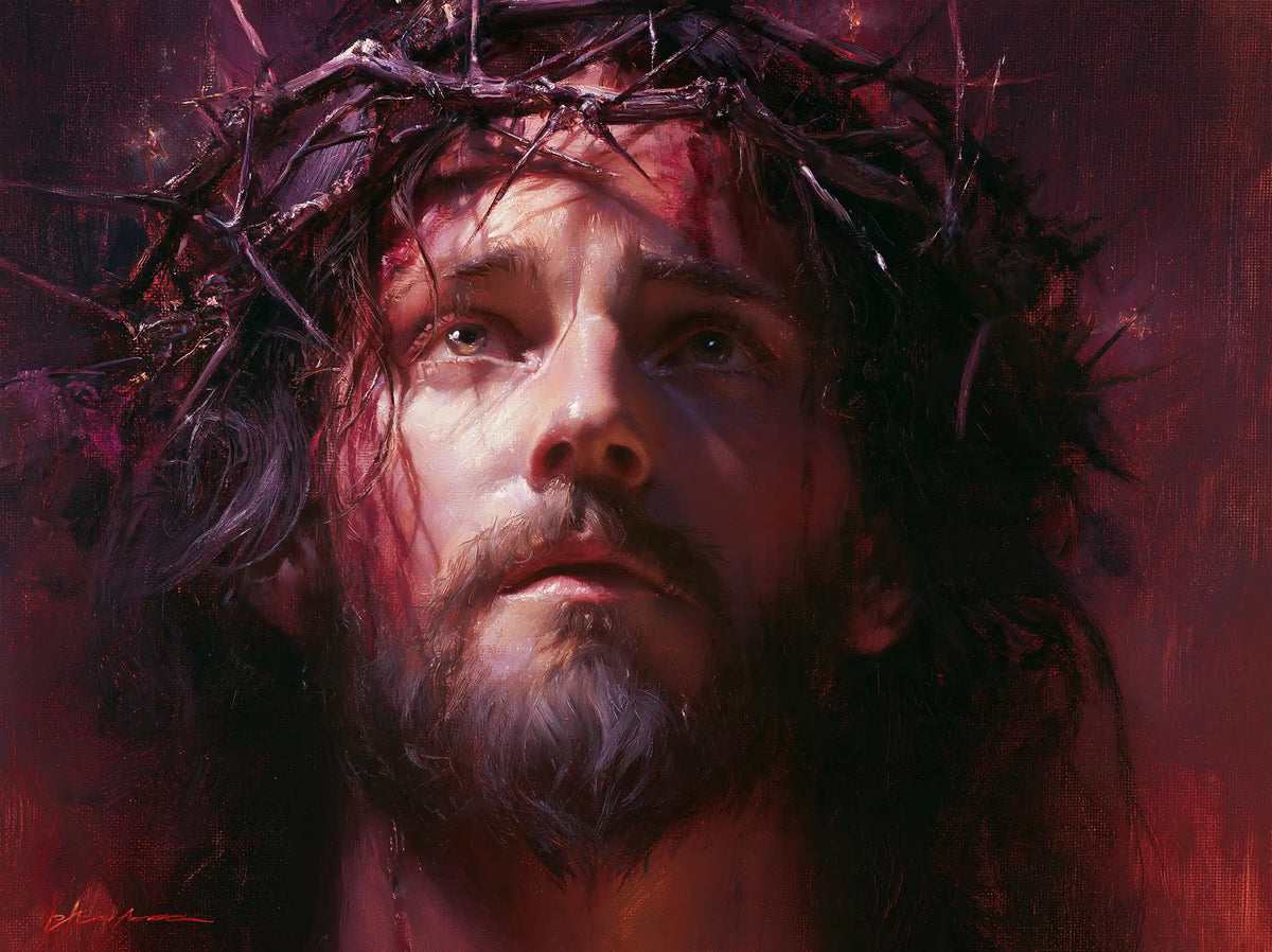 Jésus couronné d’épines — La Joue pâle dans l’ombre cerise