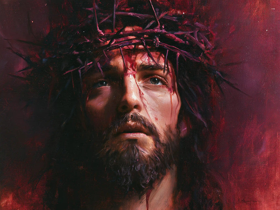 Jésus couronné d’épines — Le Regard bleu dans la brume rouge