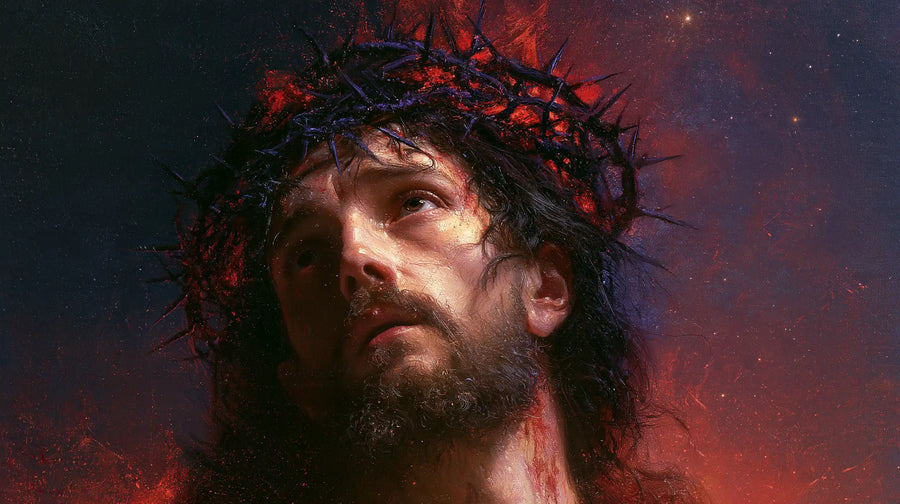 Jésus couronné d’épines — Le Regard sous les étincelles pourpres