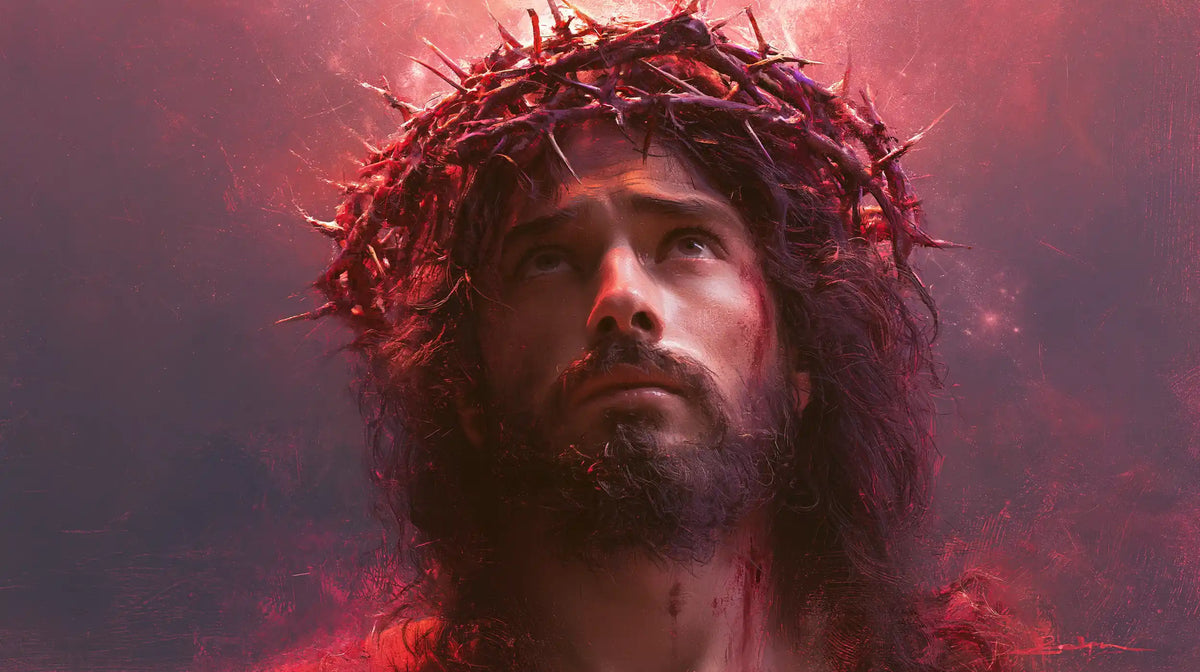 Jésus couronné d’épines — La Couronne dans le halo framboise