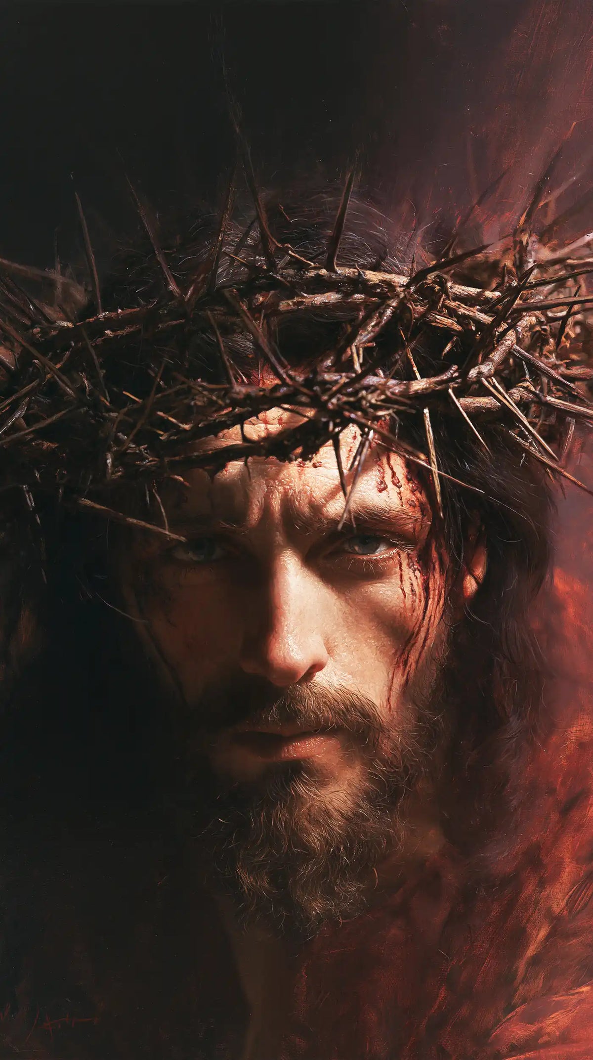 Jésus couronné d’épines — La Couronne claire sur le visage d’ombre
