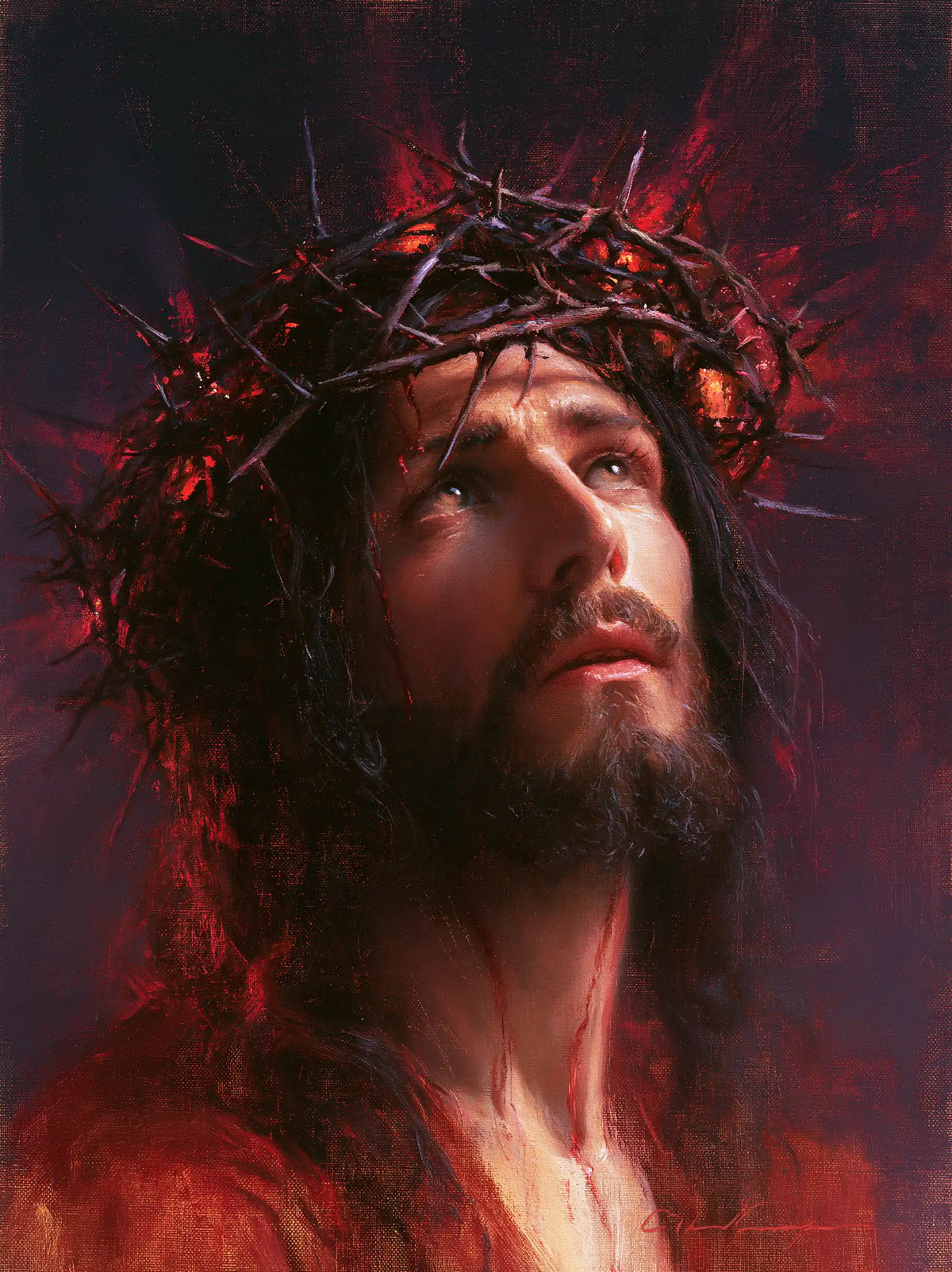 Jésus couronné d’épines — Le Cou dans l’ascension carmin
